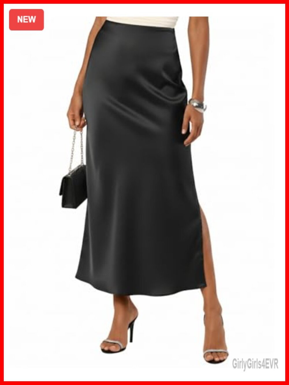 Satin Maxi Skirt High Waisted Silk Long Skirt with Slit